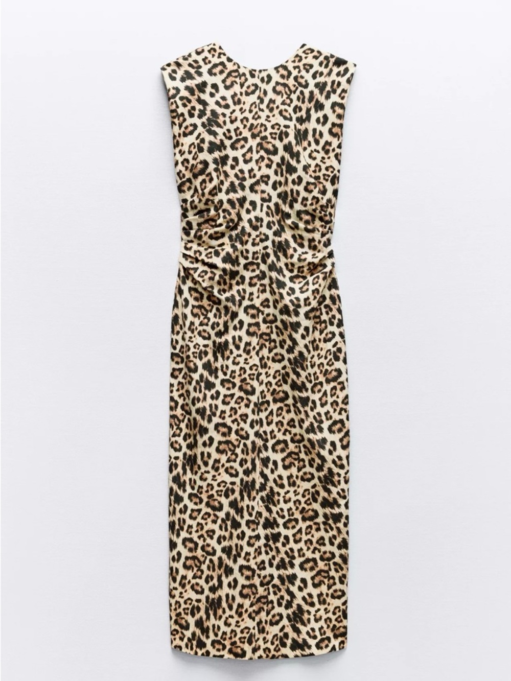 ZARA Leopard Print Sleeveless Draped Midi Dress - Beige/Black